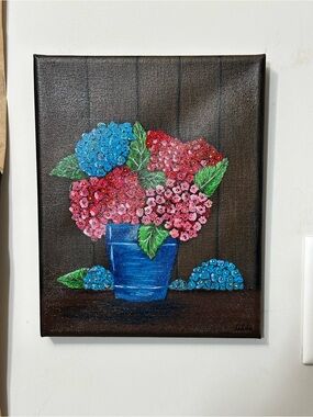 Hand-Painted Canvas — Hydrangeas 
Size 8”X10”